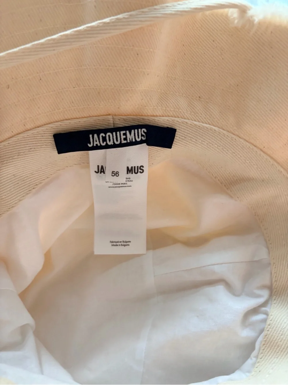 Jacquemus Cream Wide Brim Bucket Hat with Adjustable Chin Cord